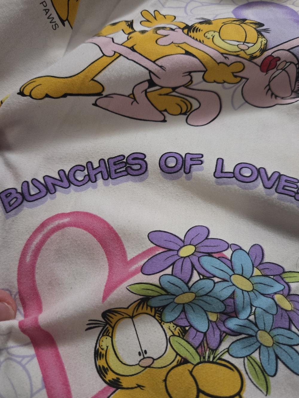 Garfield Cartoon Print Medical Scrub Top - White with Yellow & Purple - Picture 7 of 16